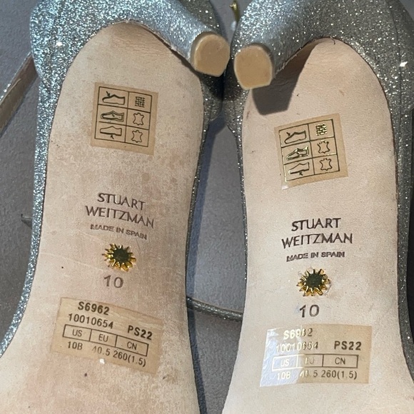 NEW Stuart Weitzman Nudistcurve Shimmery Ankle-Strap Sandals Platino Glitter 10 - Picture 8 of 13